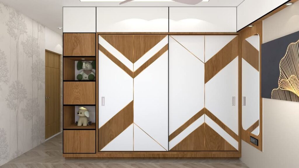 geometric white brown wardrobe