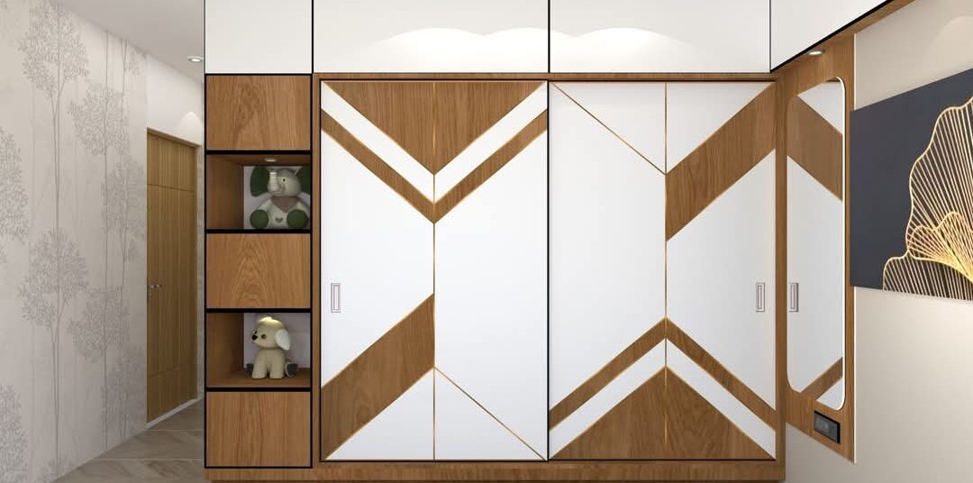geometric white brown wardrobe